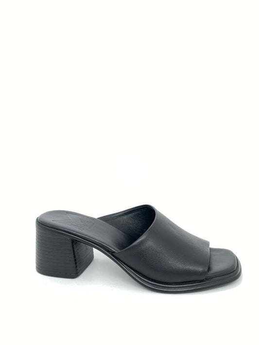 Black Leather Mule Block Heel