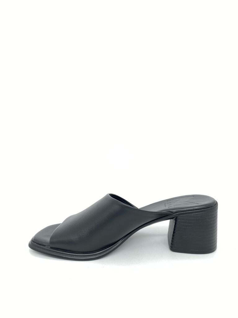 Black Leather Mule Block Heel