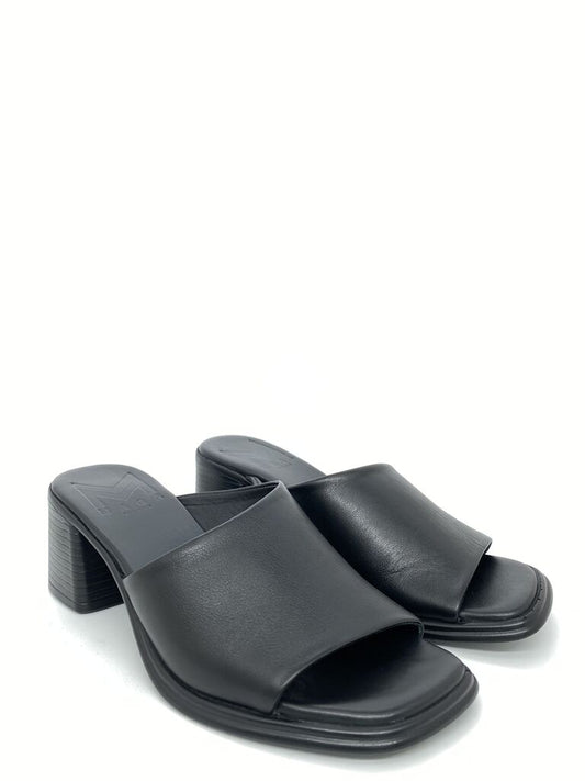 Black Leather Mule Block Heel