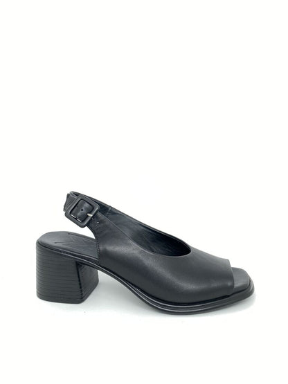 Black Open-Toe Block Heel Sandal with Adjustable Strap