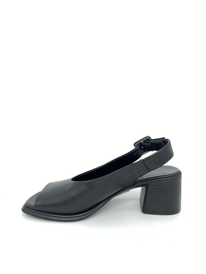 Black Open-Toe Block Heel Sandal with Adjustable Strap