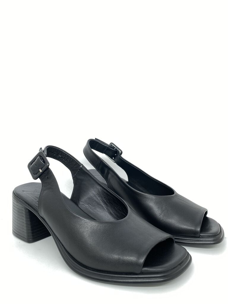 Black Open-Toe Block Heel Sandal with Adjustable Strap
