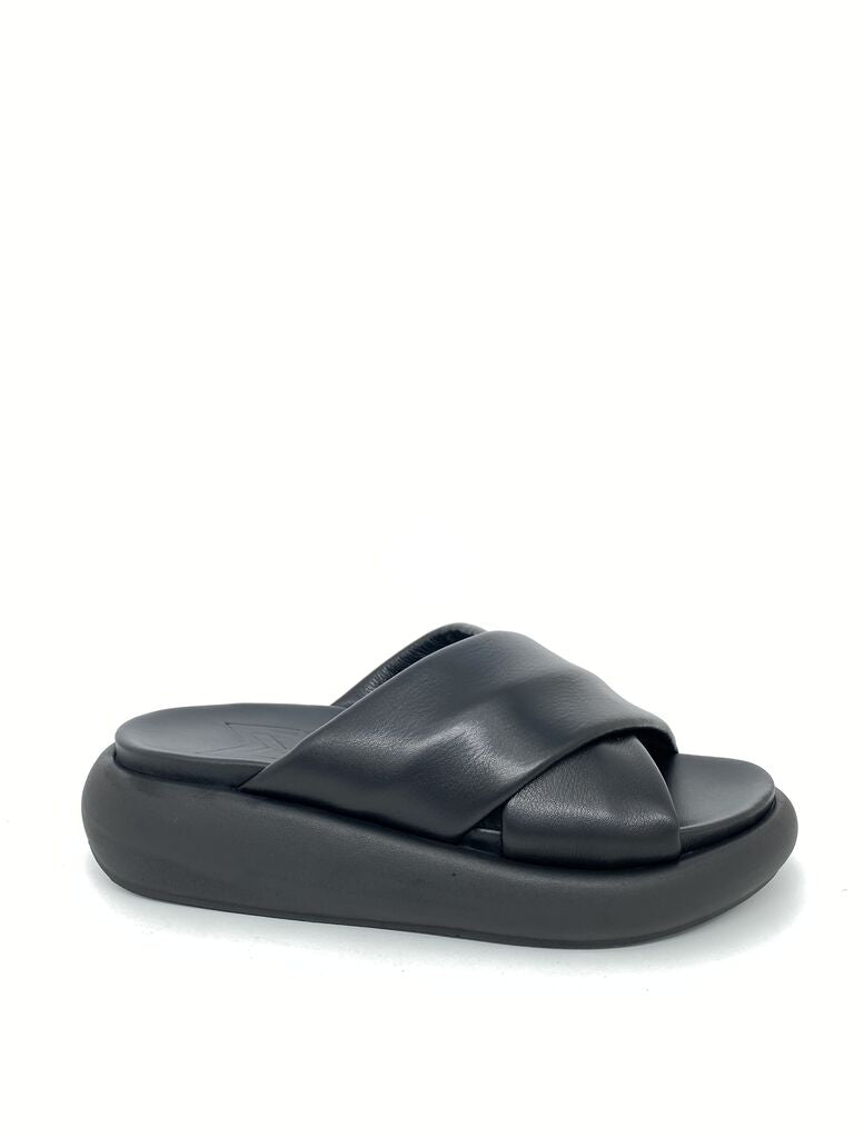 Black Crisscross Slide Sandals with Cushioned Sole