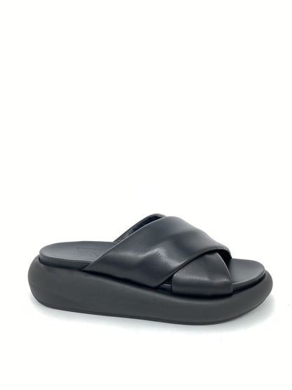 Black Crisscross Slide Sandals with Cushioned Sole