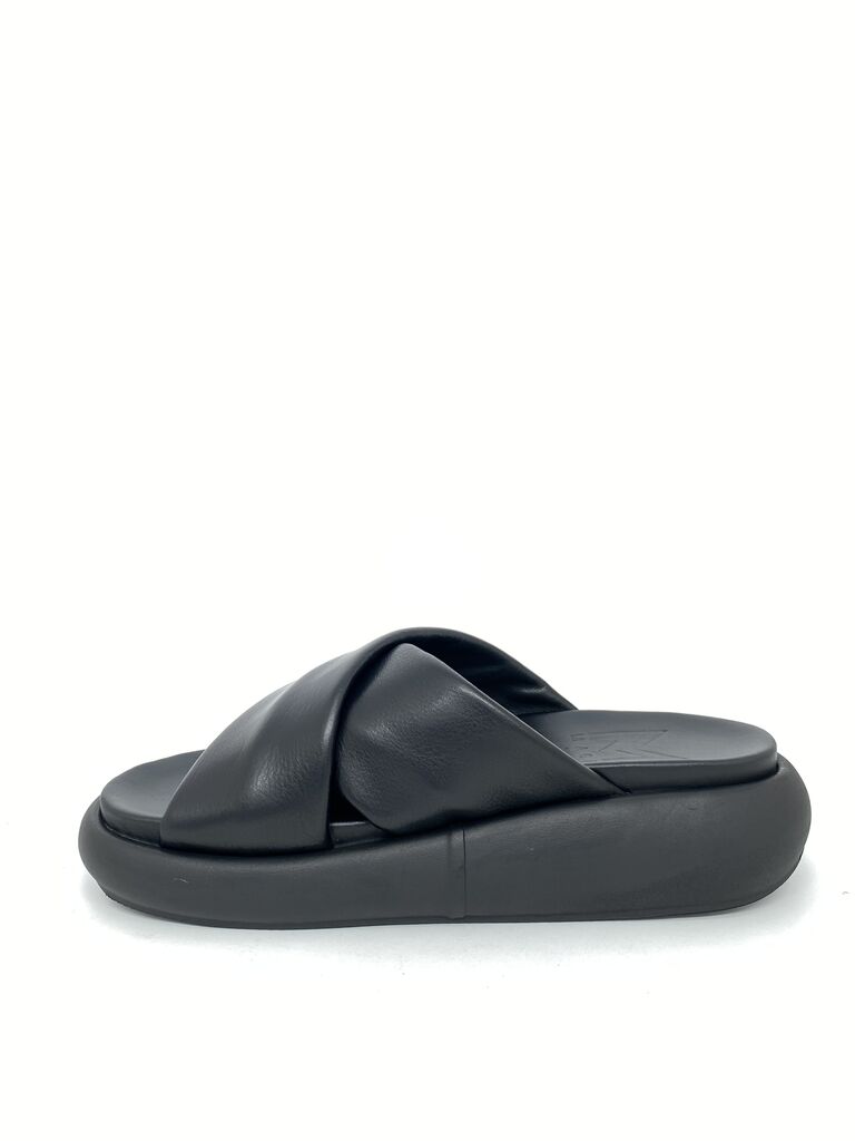 Black Crisscross Slide Sandals with Cushioned Sole