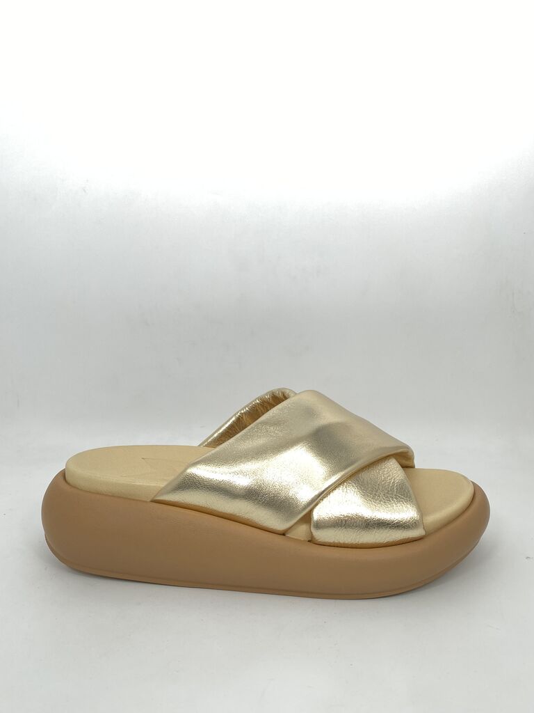 Gold Metallic Slide Sandals with Padded Sole