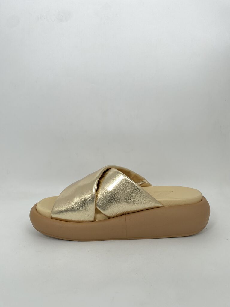 Gold Metallic Slide Sandals with Padded Sole