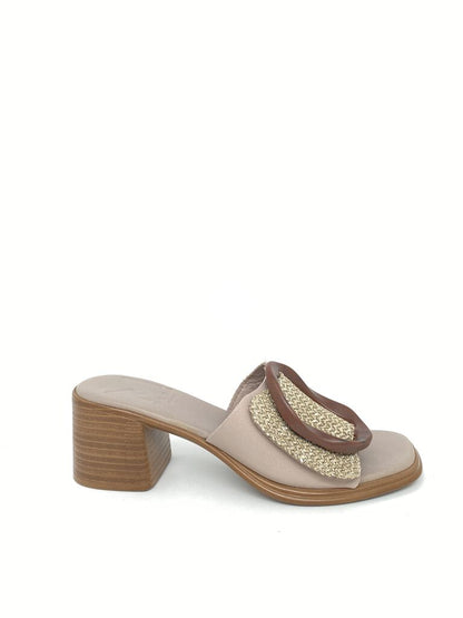 Neutral Woven Detail Block Heel Sandal