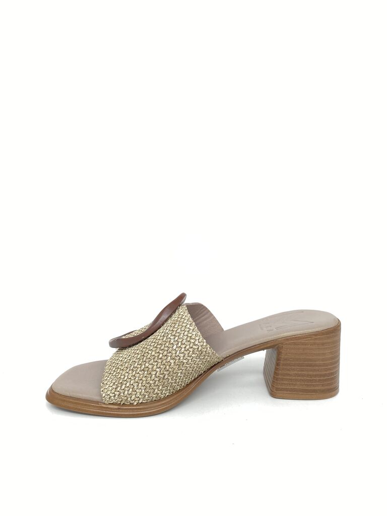 Neutral Woven Detail Block Heel Sandal