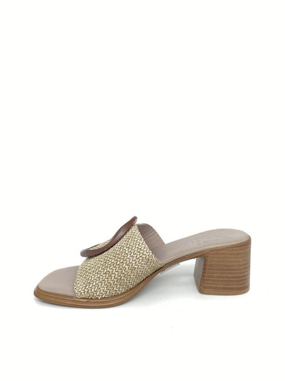 Neutral Woven Detail Block Heel Sandal