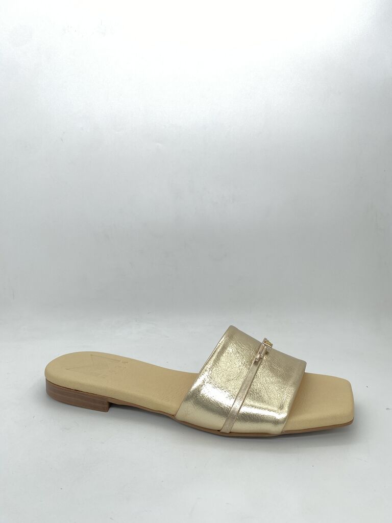 Gold Metallic Slide Sandal with Square Toe