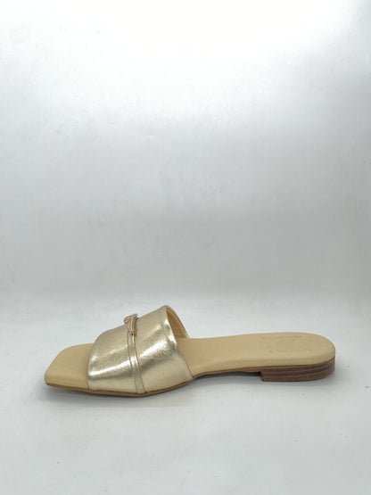 Gold Metallic Slide Sandal with Square Toe