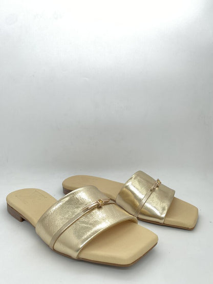Gold Metallic Slide Sandal with Square Toe