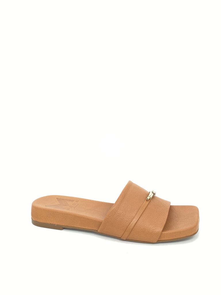 Tan Leather Slide Sandal with Minimalist Detail