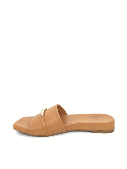 Tan Leather Slide Sandal with Minimalist Detail