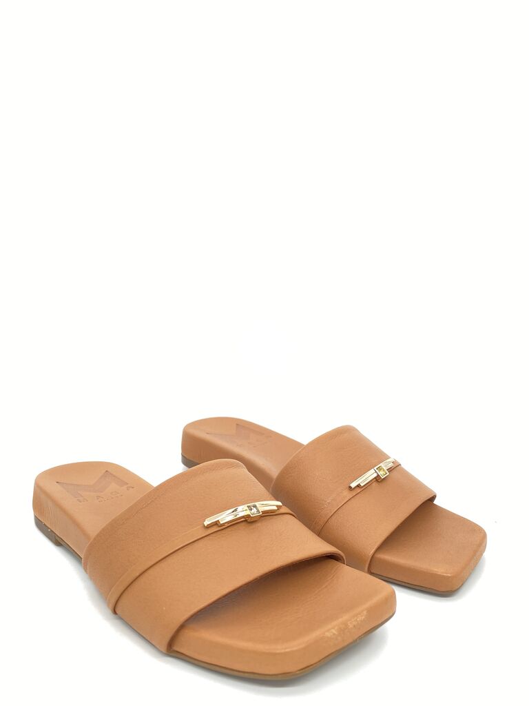 Tan Leather Slide Sandal with Minimalist Detail