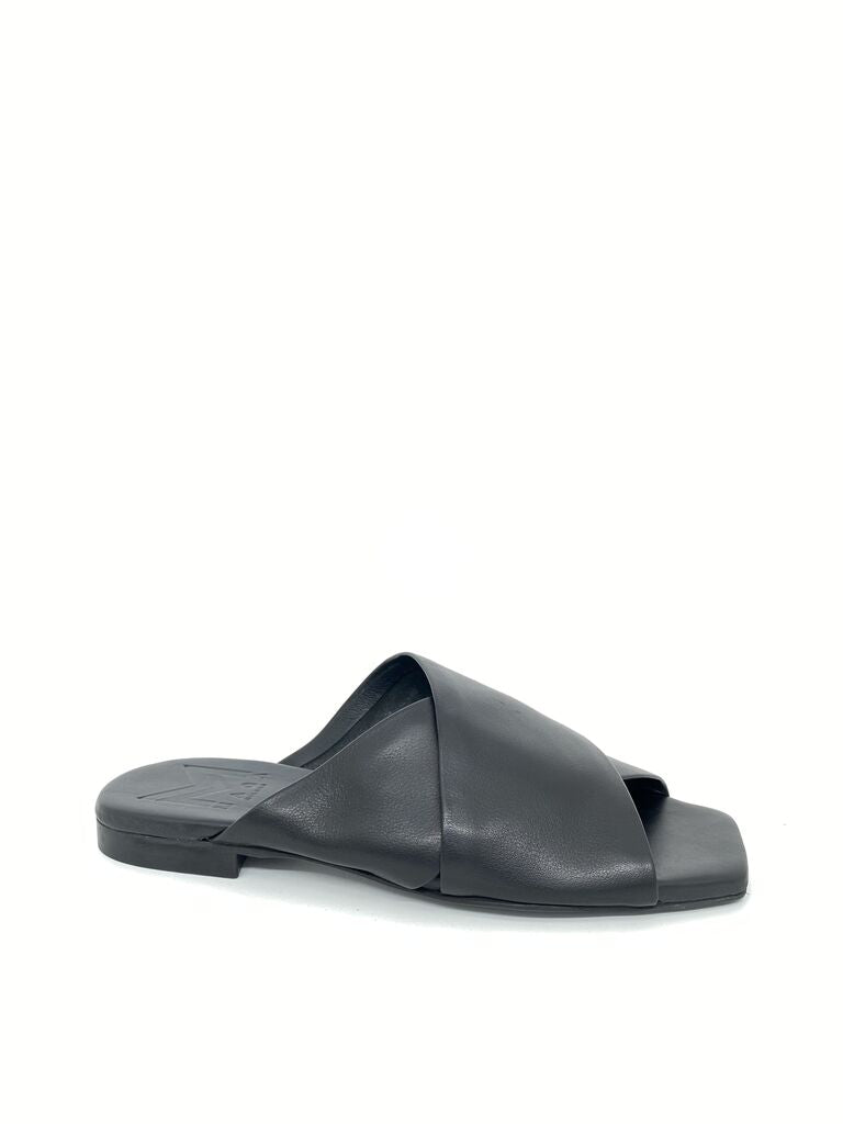 Black Slide Sandals with Crossed Straps