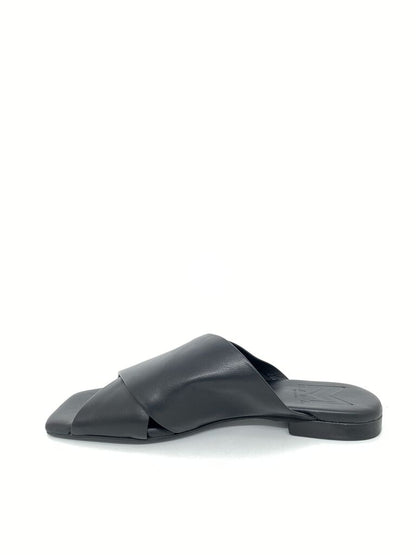 Black Slide Sandals with Crossed Straps