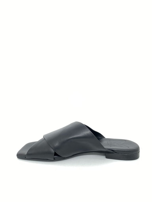 Black Slide Sandals with Crossed Straps
