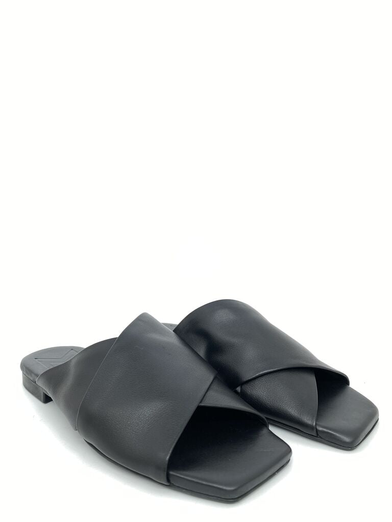 Black Slide Sandals with Crossed Straps