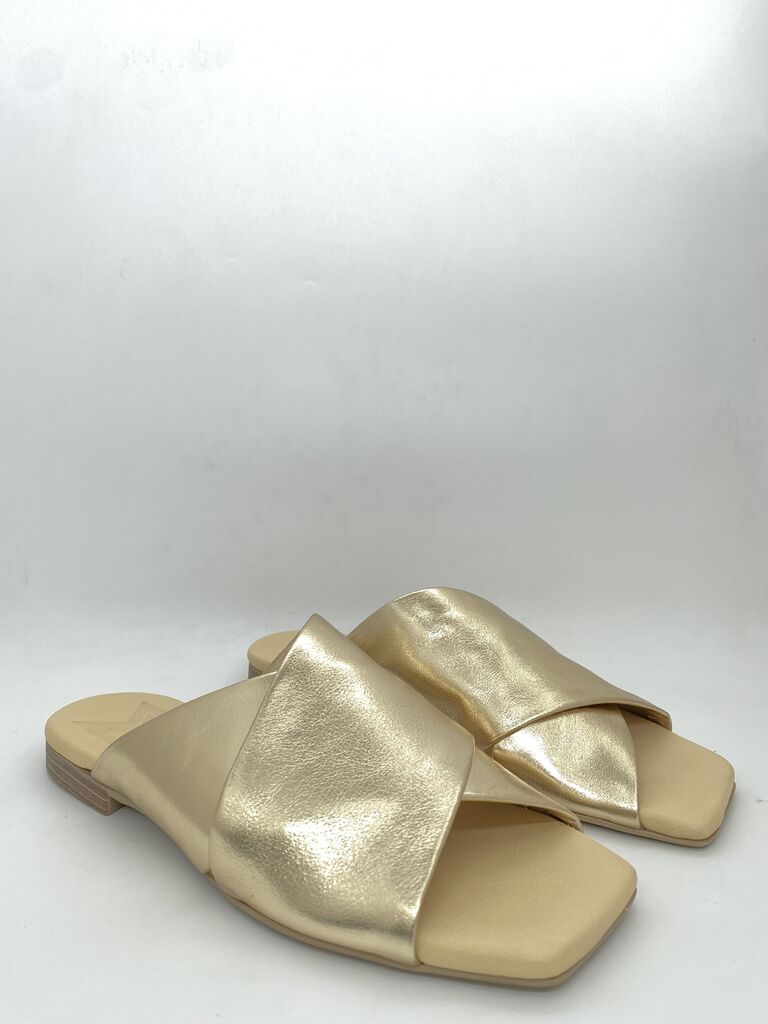 Gold Metallic Slide Sandals with Open Toe