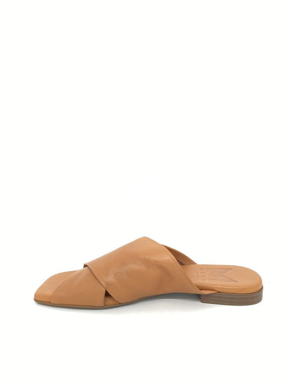 Tan Leather Slide Sandals with Cross Strap Design