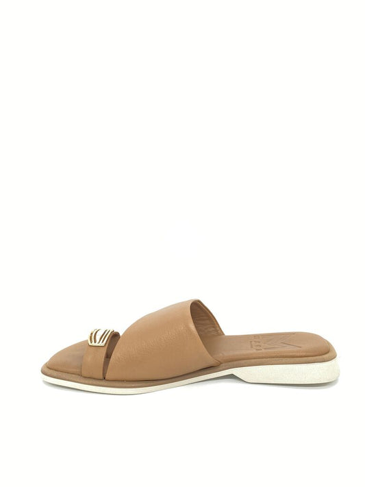Tan Leather Slide Sandals with Toe Loop