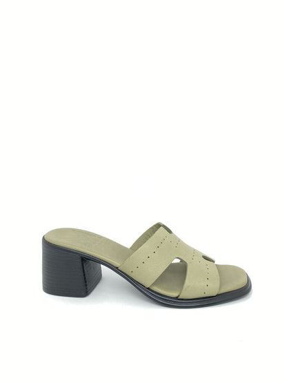 Olive Open-Toe Block Heel Slide Sandal