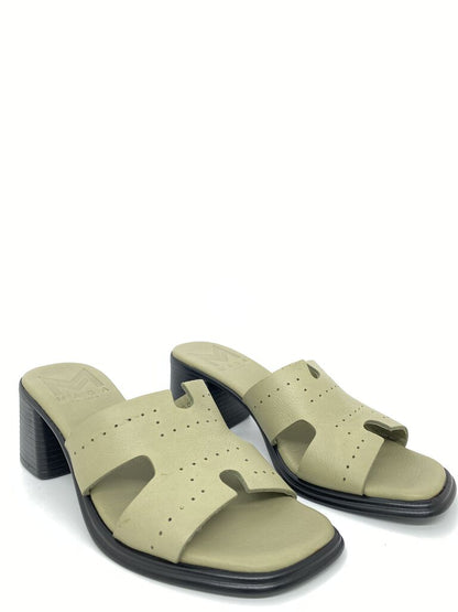 Olive Open-Toe Block Heel Slide Sandal