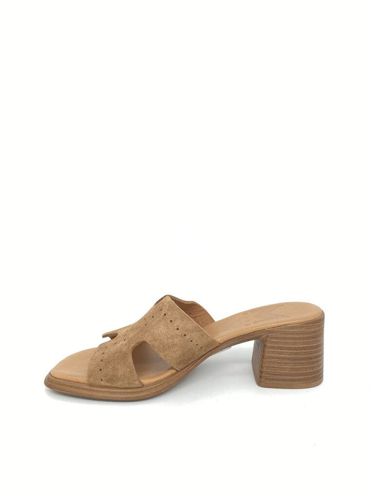 Heeled Mule Open-Toe Suede TAUPE