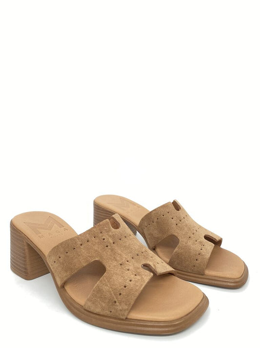 Heeled Mule Open-Toe Suede TAUPE