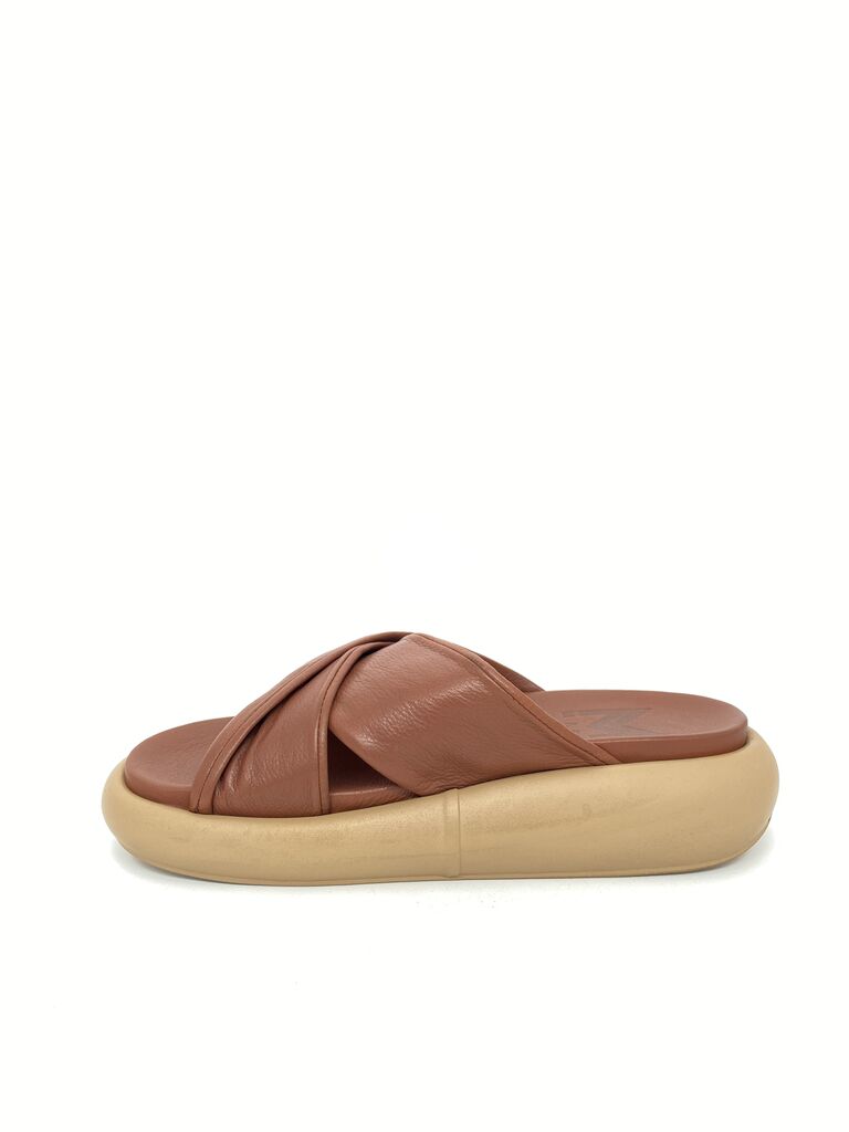 Brown Leather Cross-Strap Platform Sandals