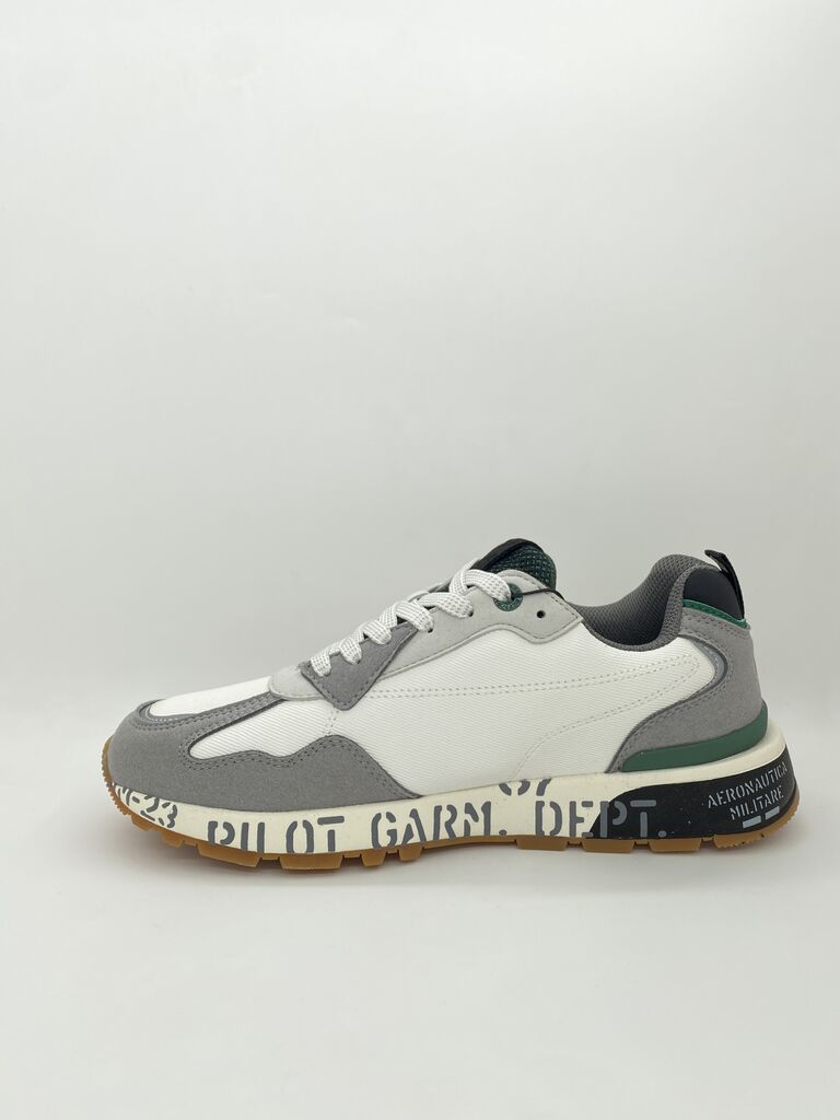 White and Gray Textured Sneakers with Embroidered Logo