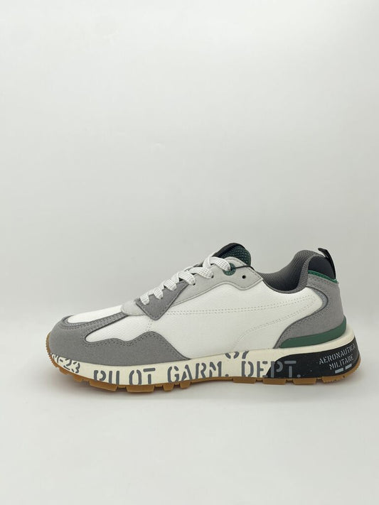 White and Gray Textured Sneakers with Embroidered Logo