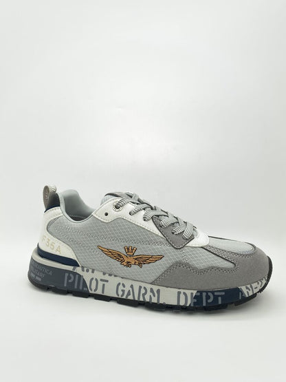 Gray Textured Sneakers with Decorative Patch