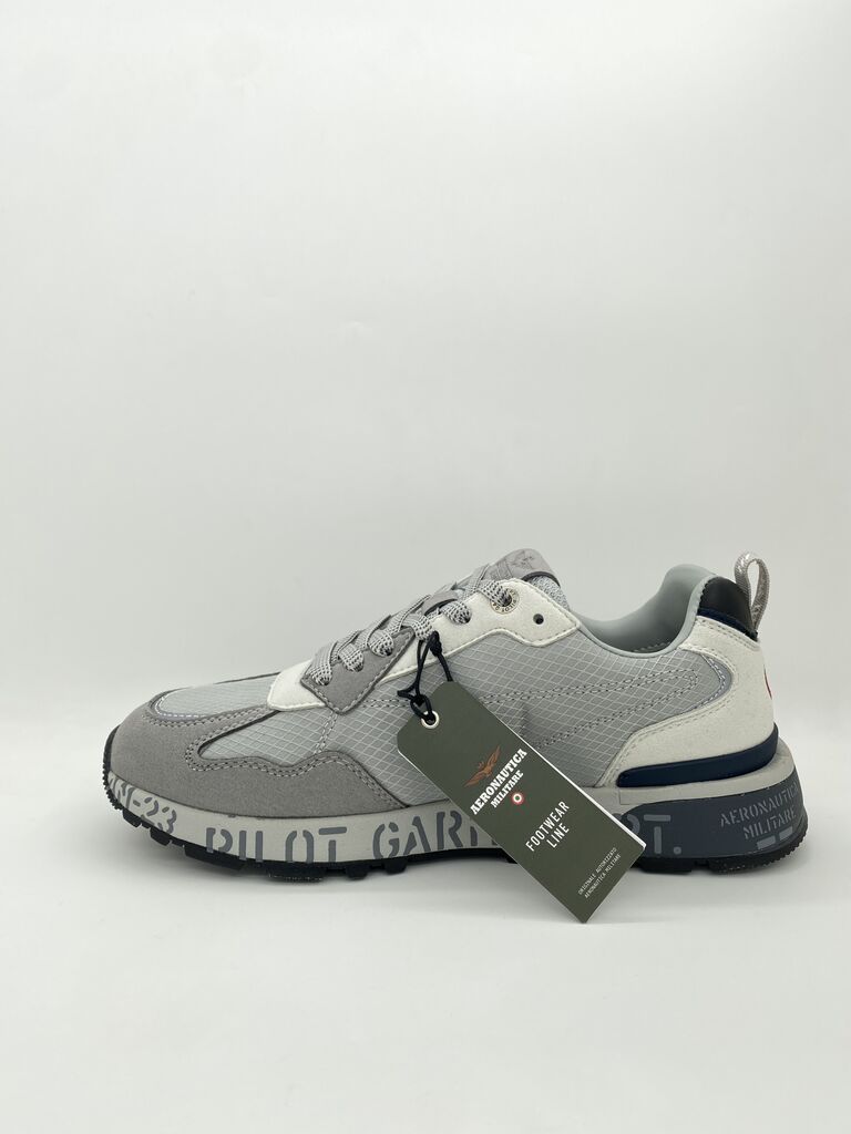 Gray Textured Sneakers with Decorative Patch