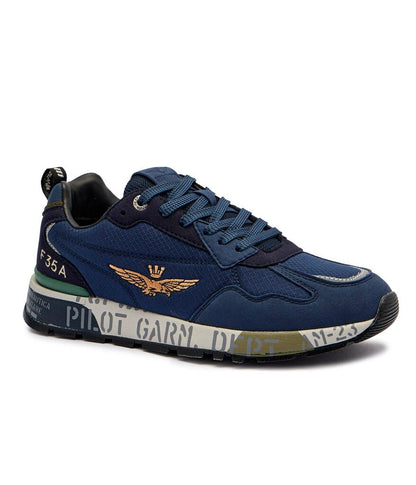Navy Embossed Sneakers with Graphic Design