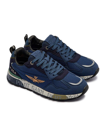Navy Embossed Sneakers with Graphic Design
