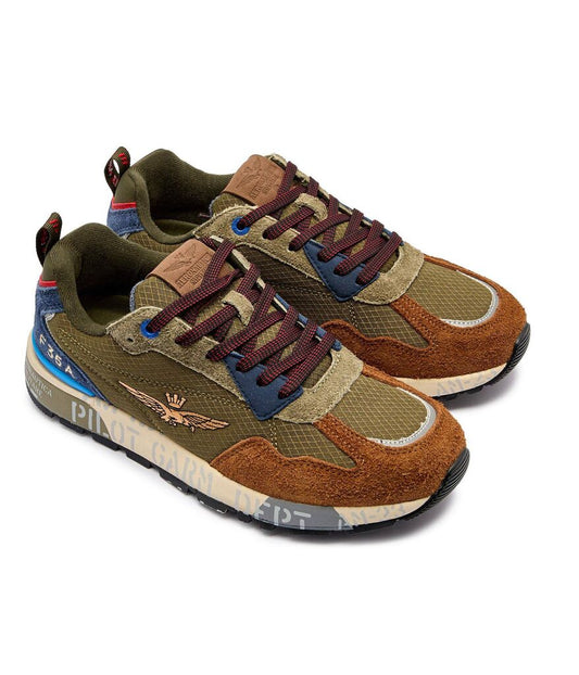 Multicolor Suede Low-Top Sneakers with Winged Detail