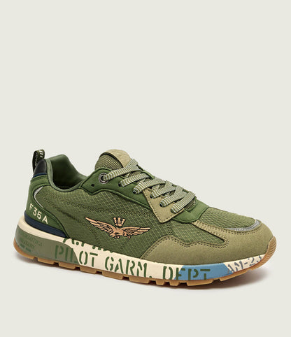 Green Mesh Sneakers with Embroidered Emblem