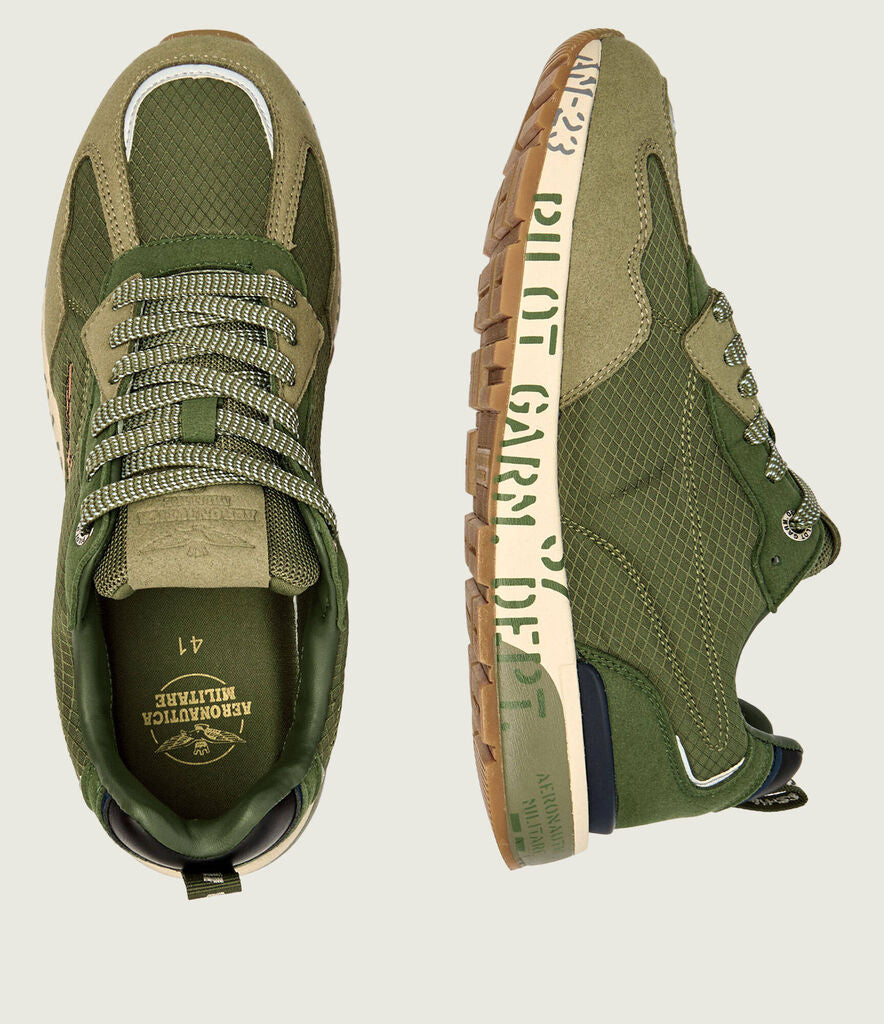 Green Mesh Sneakers with Embroidered Emblem