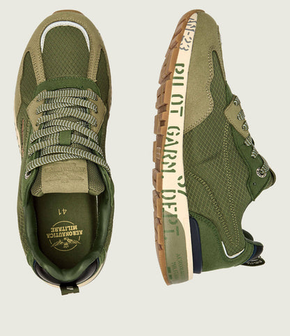 Green Mesh Sneakers with Embroidered Emblem