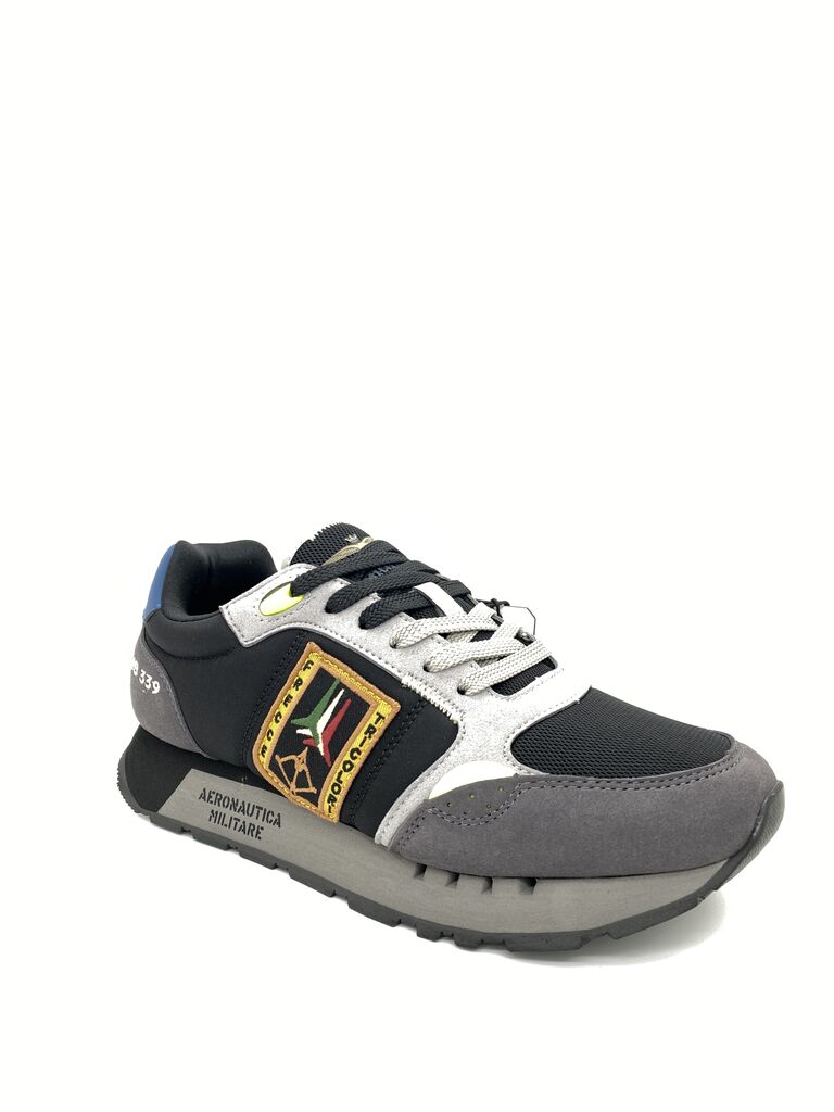 Black Suede and Mesh Sneakers with Emblem