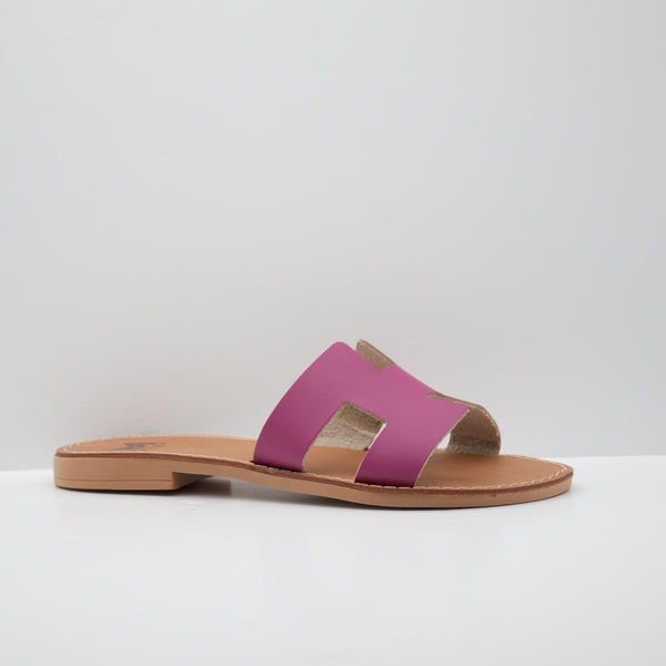 Pink Leather Slides with Open Design
