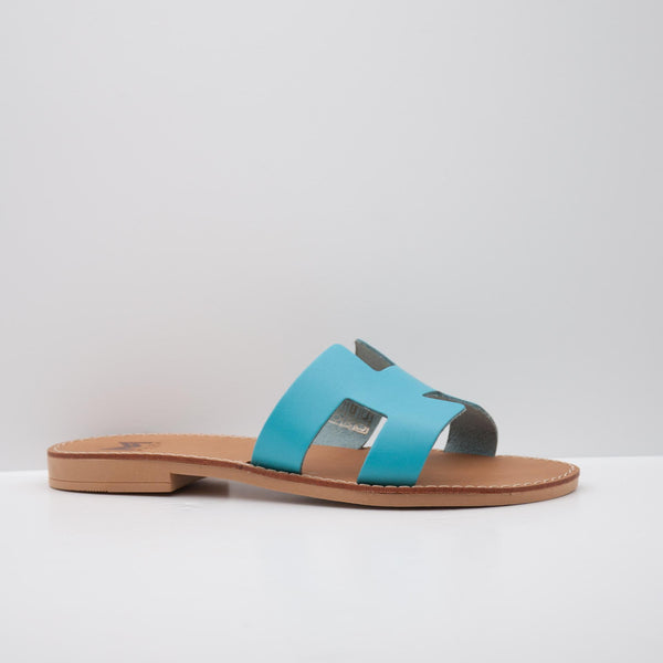 Blue Leather Slide Sandals with Open Toe