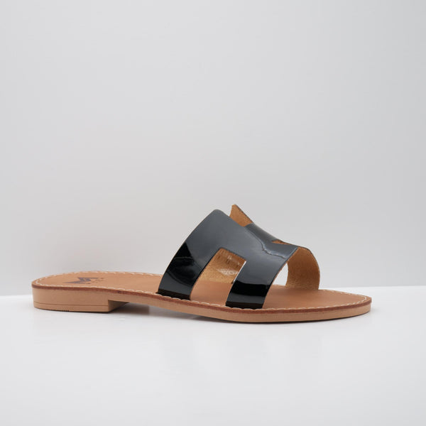 Nude Glossy Slide Sandal with Cutout Design
