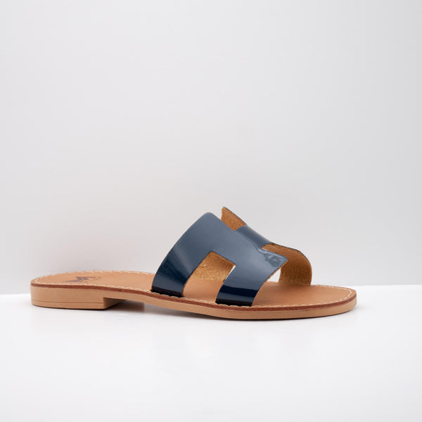 Navy Open-Toe Slide Sandals with Cutout Design