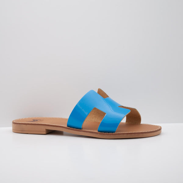 Blue Patent Sandals with Cut-Out Design