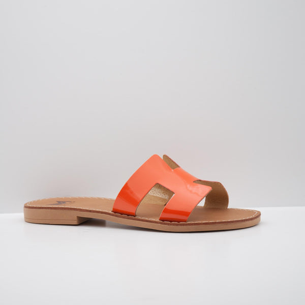 Orange Patent Slide Sandals