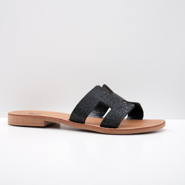 Black Textured Slide Sandals with Open Toe